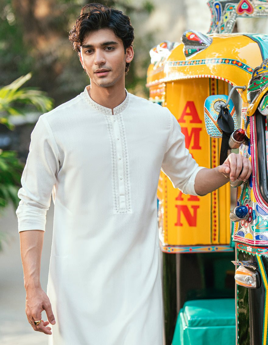 Blended Off White Shalwar Kameez - J. Junaid Jamshed