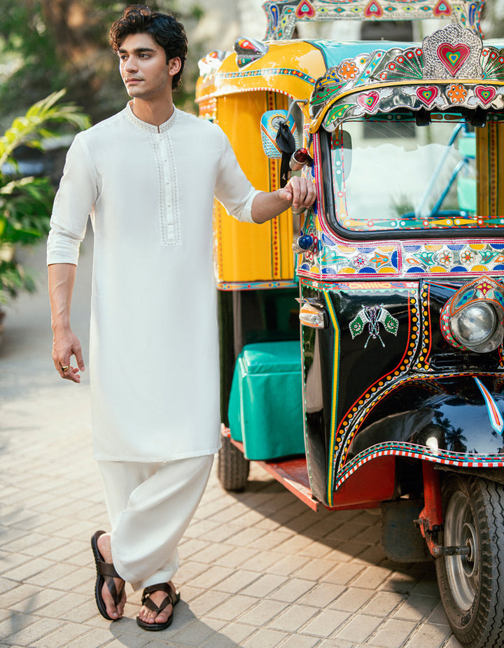 Blended Off White Shalwar Kameez - J. Junaid Jamshed