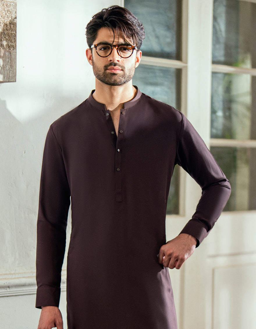 Blended Dark Brown Shalwar Kameez - J. Junaid Jamshed