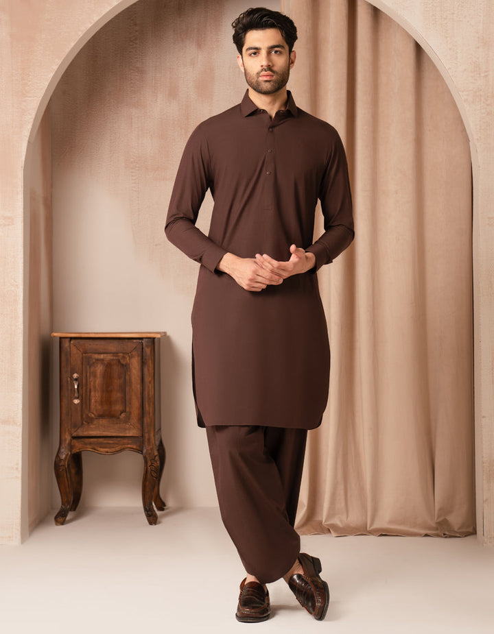 Blended Brown Shalwar Kameez - J. Junaid Jamshed