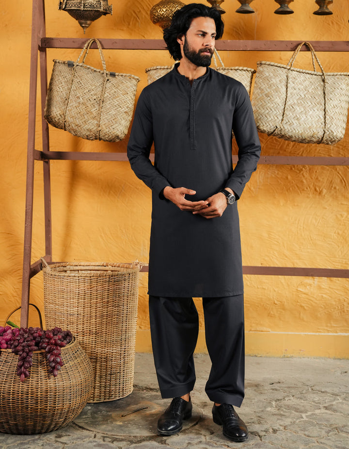 Blended Dark Grey Shalwar Kameez - J. Junaid Jamshed