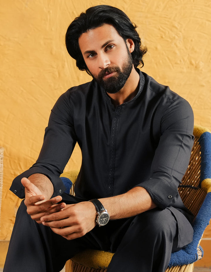 Blended Dark Grey Shalwar Kameez - J. Junaid Jamshed