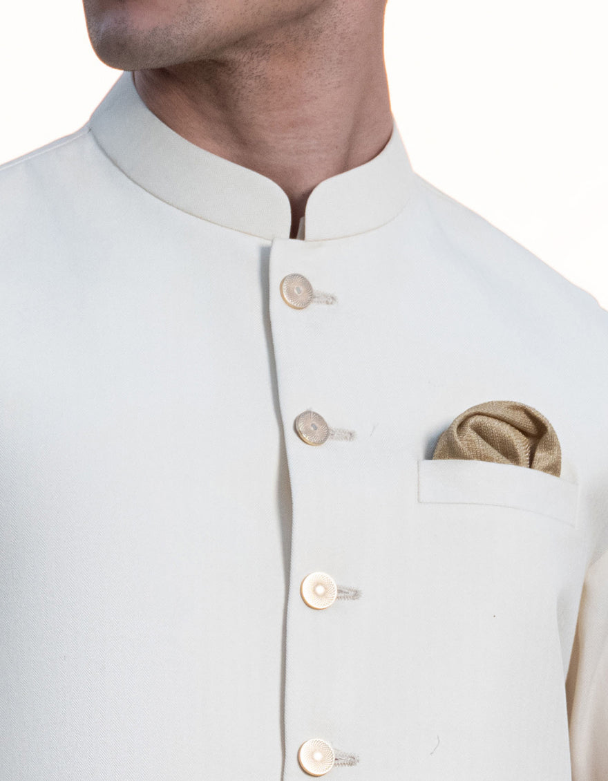 Blended Cream Shalwar Kameez & Waist Coat - J. Junaid Jamshed