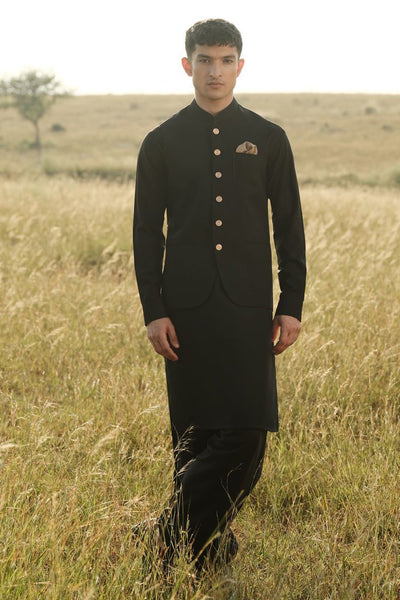 Polyester Black Shalwar Kameez with Waist Coat - J. Junaid Jamshed