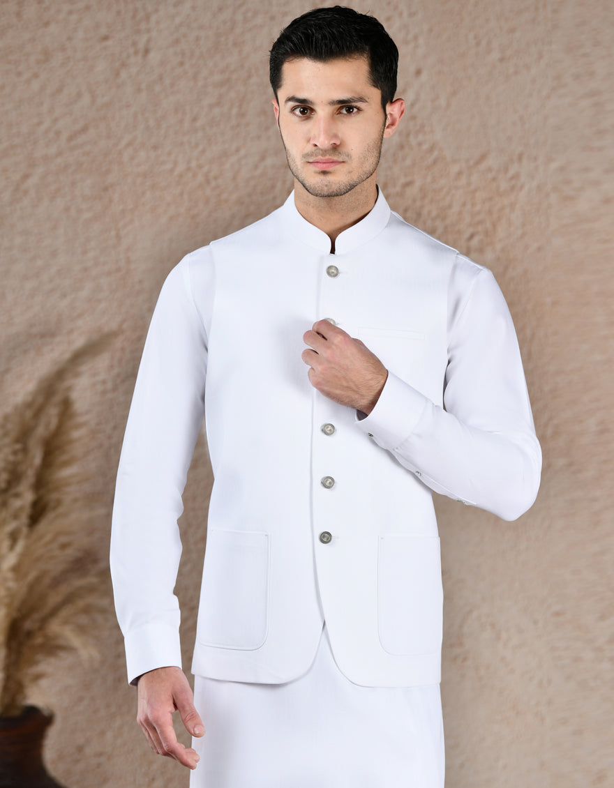 Blended White Shalwar Kameez - J. Junaid Jamshed