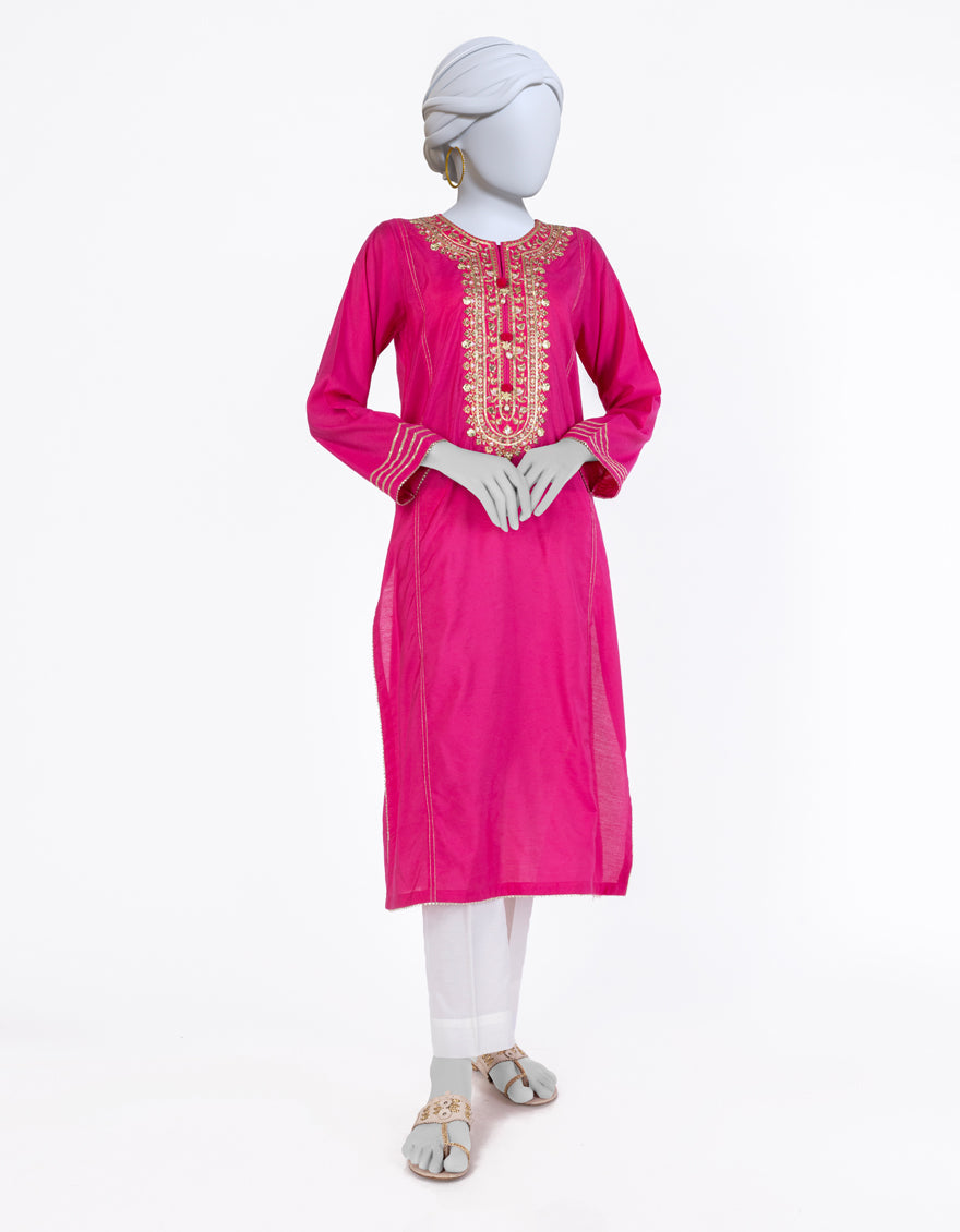 Raw Silk Pink Kurti - J. Junaid Jamshed