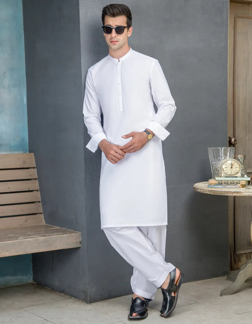 Cotton White Unstitched Suit - J. Junaid Jamshed