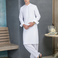 Cotton White Unstitched Suit - J. Junaid Jamshed