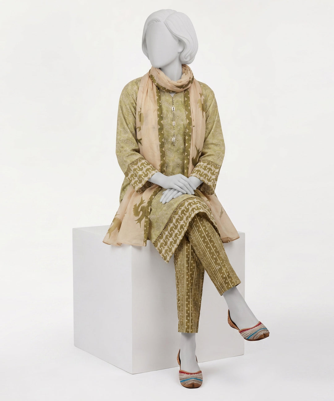 Lawn Green Stitched Suit - J. Junaid Jamshed