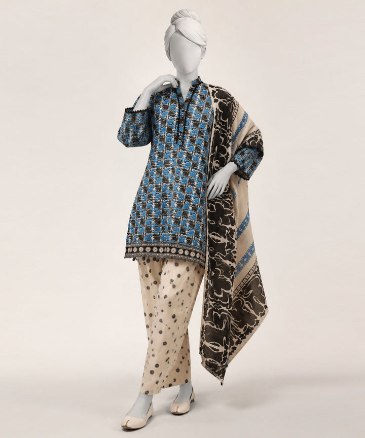 Lawn Blue Stitched Suit - J. Junaid Jamshed
