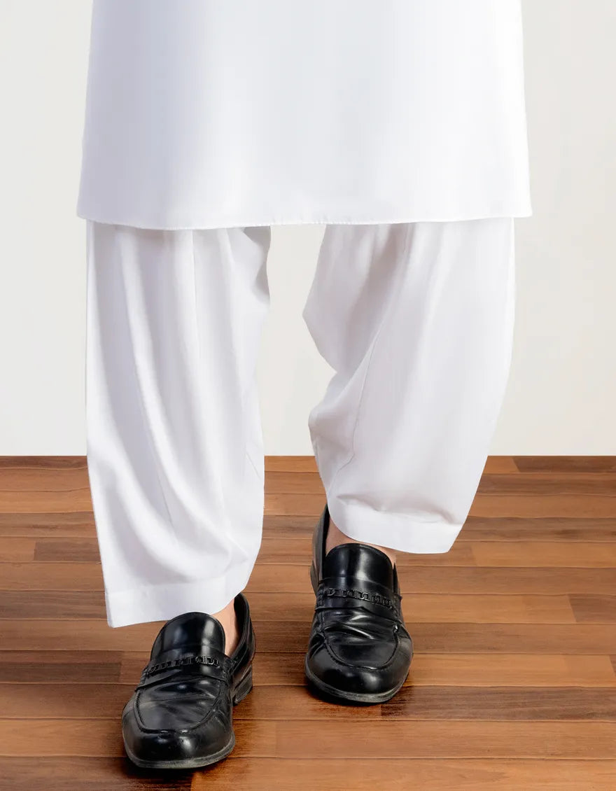 Cotton Silk White Shalwar - J. Junaid Jamshed