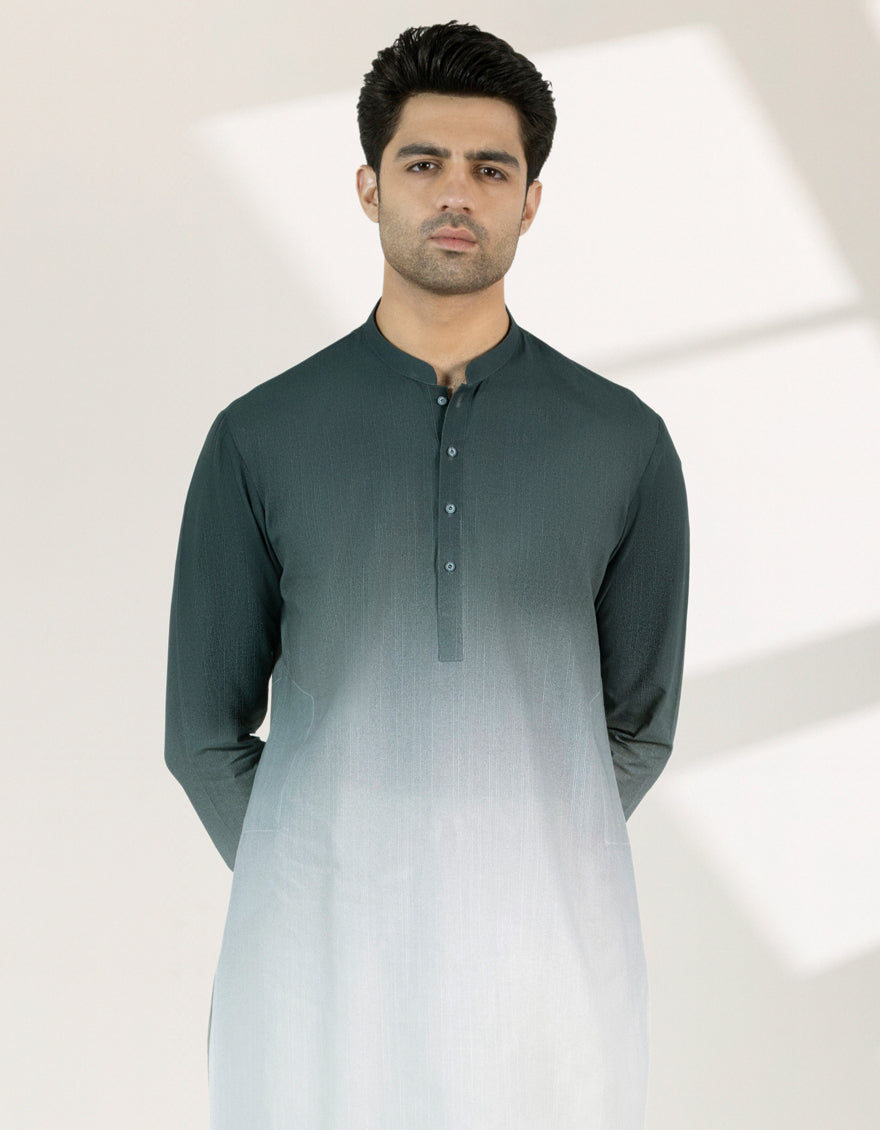 Cotton Green Short Kurta - J. Junaid Jamshed