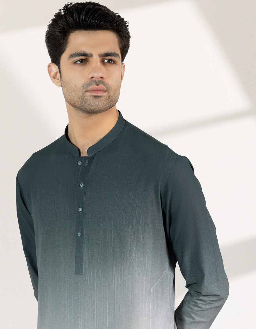 Cotton Green Short Kurta - J. Junaid Jamshed