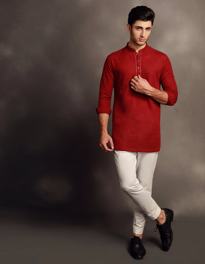 Cotton Red Kurta - J. Junaid Jamshed