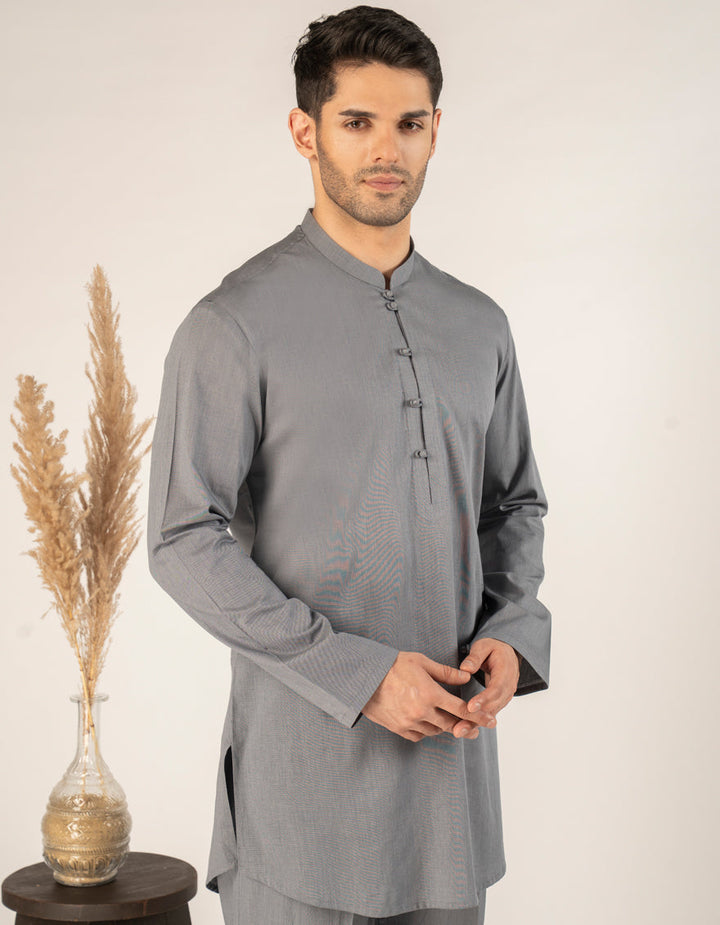 Cotton Greyish Blue Short Kurta - J. Junaid Jamshed
