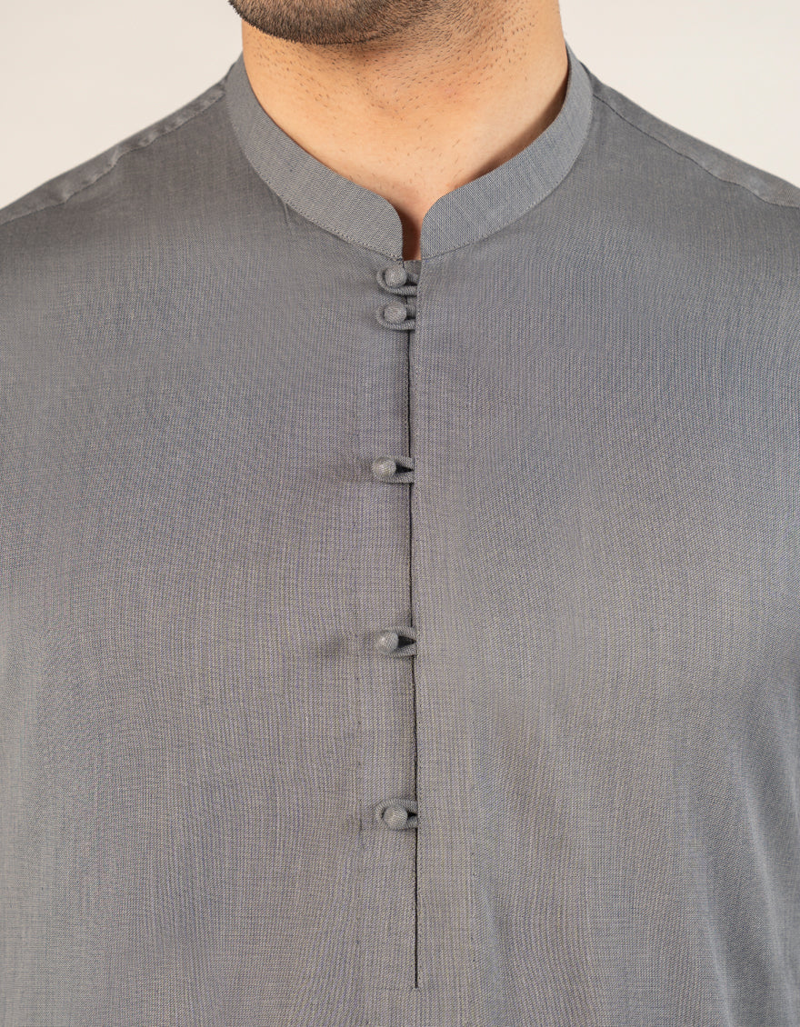 Cotton Greyish Blue Short Kurta - J. Junaid Jamshed
