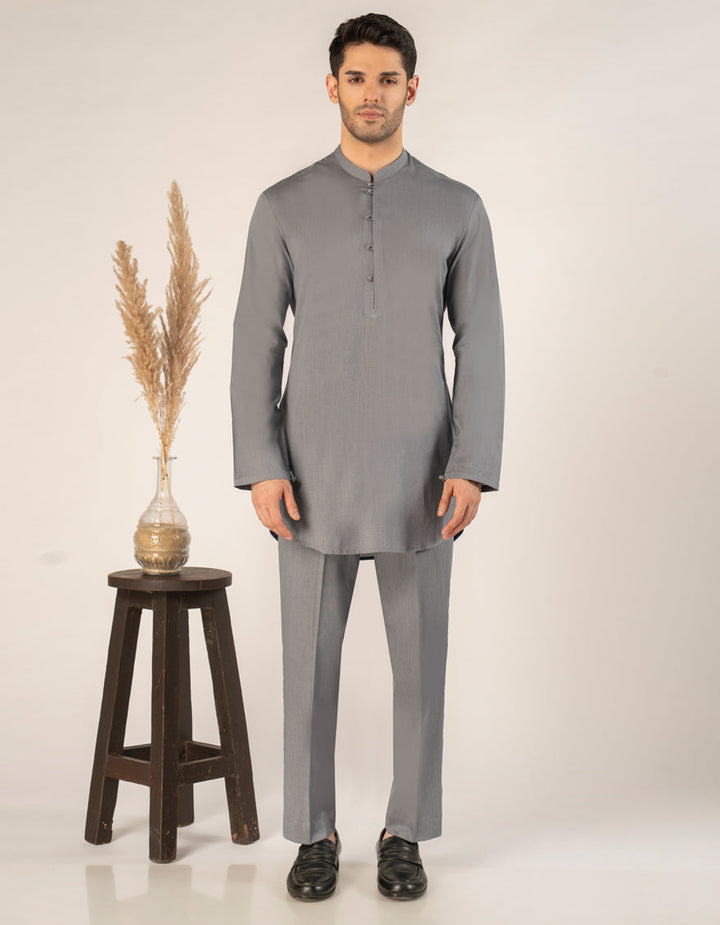 Cotton Greyish Blue Short Kurta - J. Junaid Jamshed