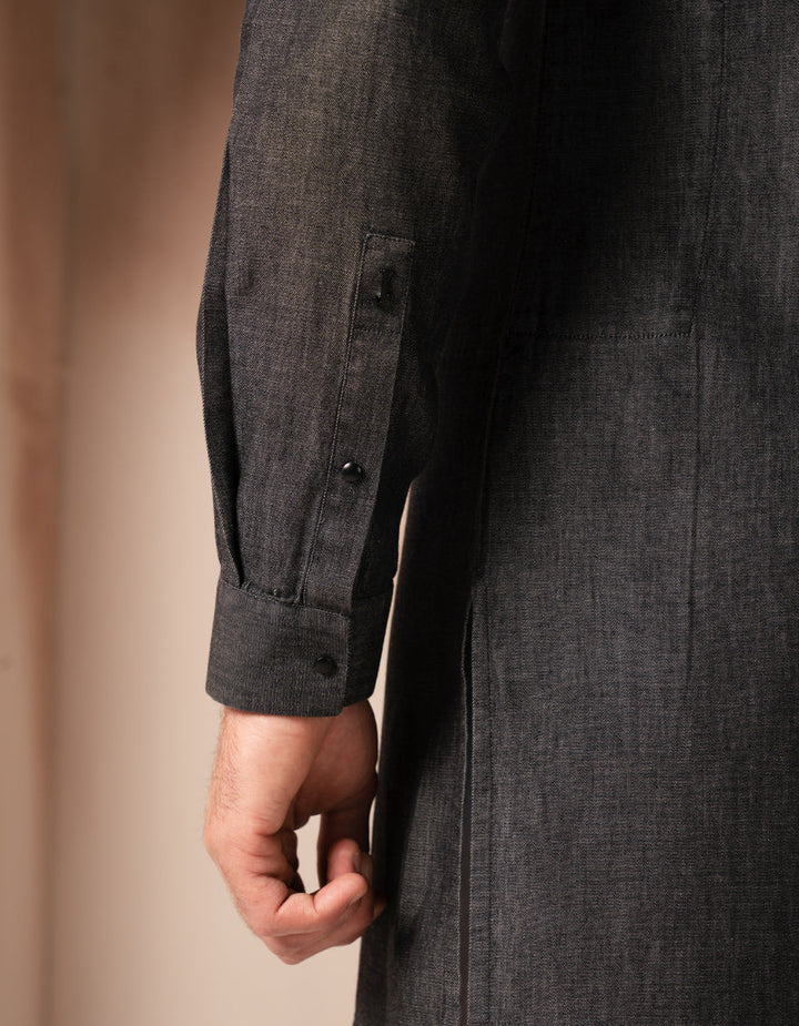 Cotton Denim Black Kurta - J. Junaid Jamshed