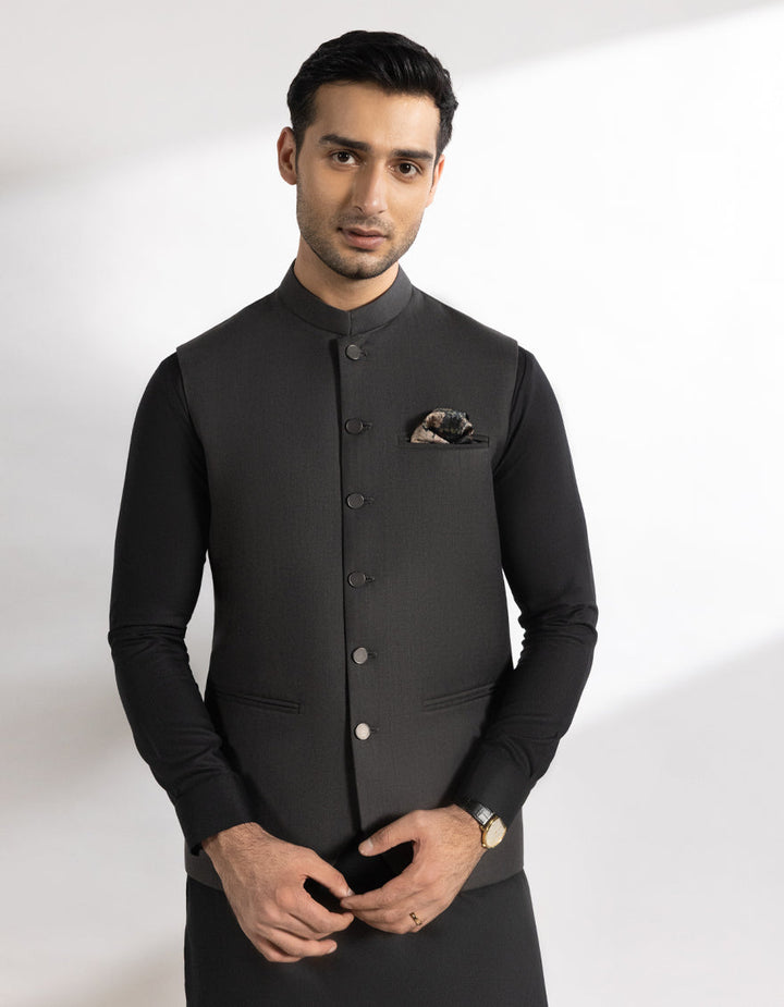 Suiting Dark Grey Waist Coat - J. Junaid Jamshed