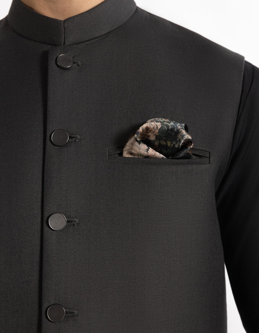 Suiting Dark Grey Waist Coat - J. Junaid Jamshed