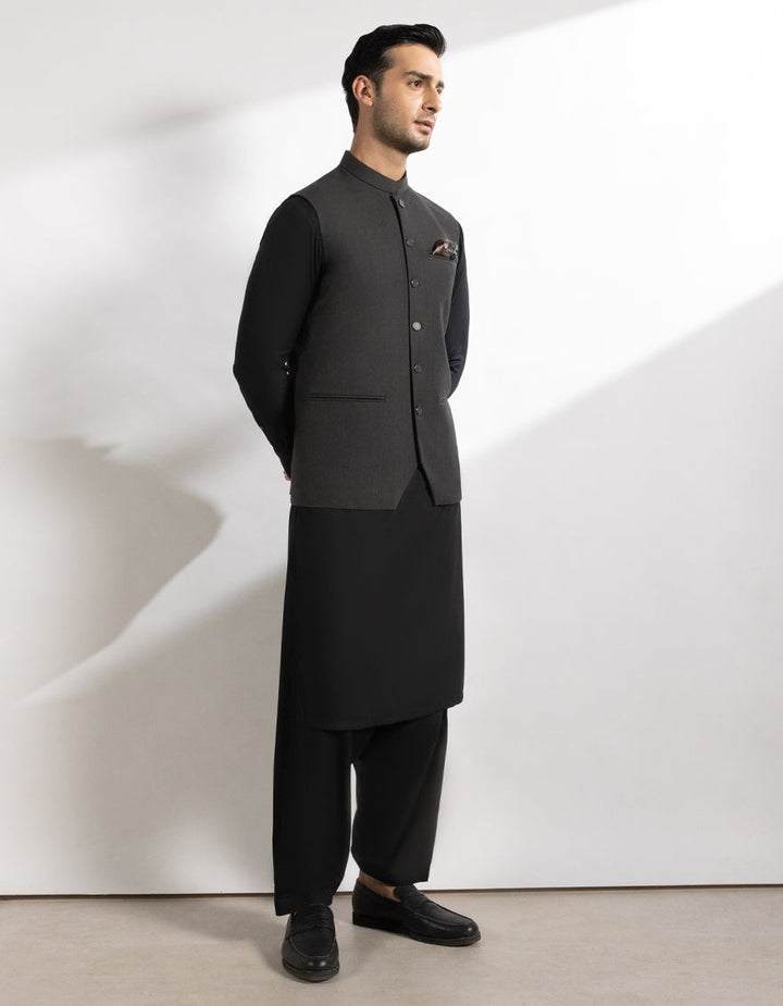 Suiting Dark Grey Waist Coat - J. Junaid Jamshed