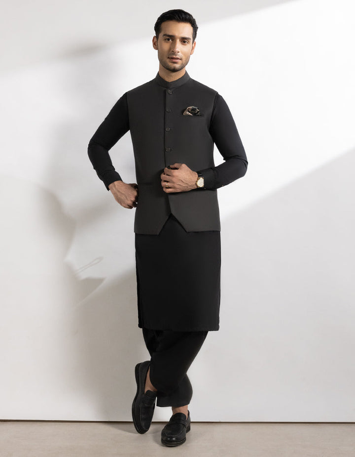 Suiting Dark Grey Waist Coat - J. Junaid Jamshed