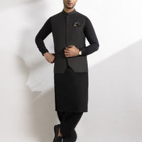 Suiting Dark Grey Waist Coat - J. Junaid Jamshed