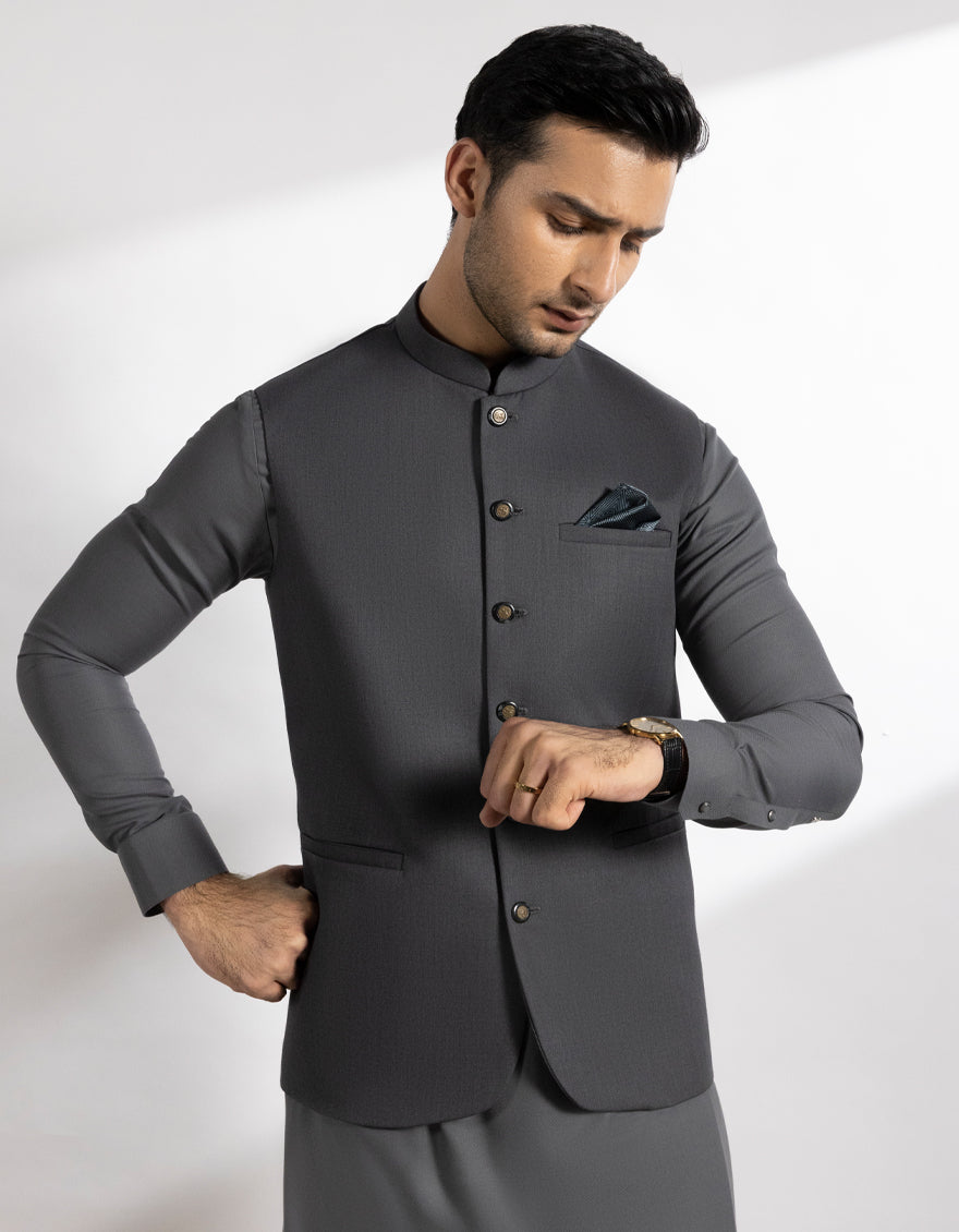 Suiting Grey Waist Coat - J. Junaid Jamshed