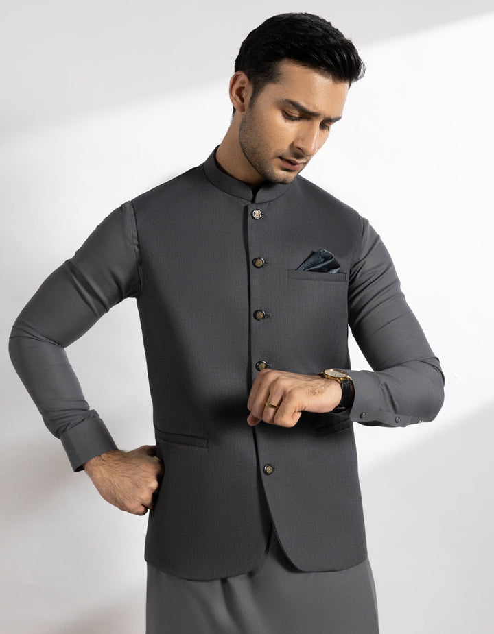 Suiting Grey Waist Coat - J. Junaid Jamshed