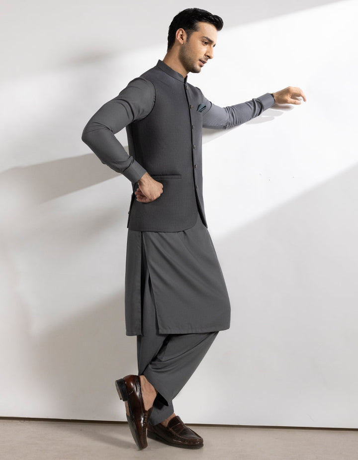 Suiting Grey Waist Coat - J. Junaid Jamshed