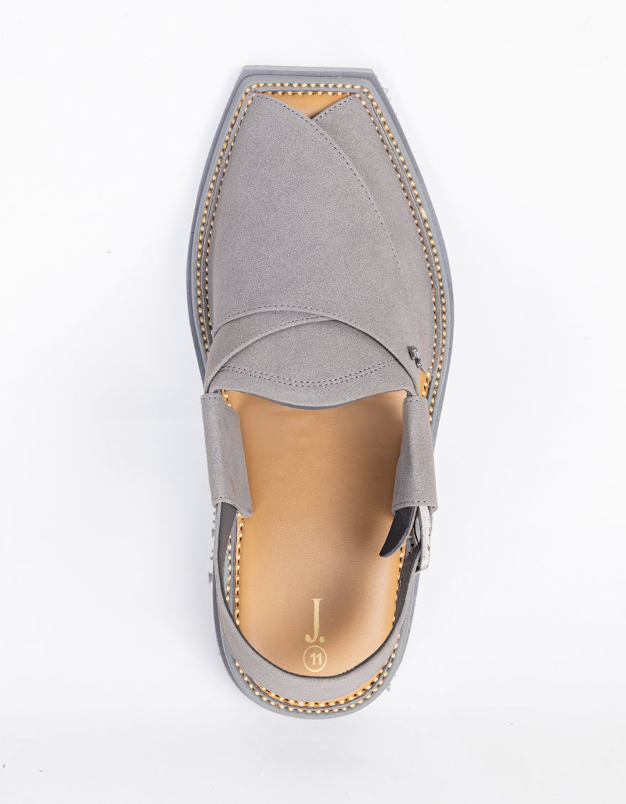 Plain Grey Peshawari Chappal - J. Junaid Jamshed