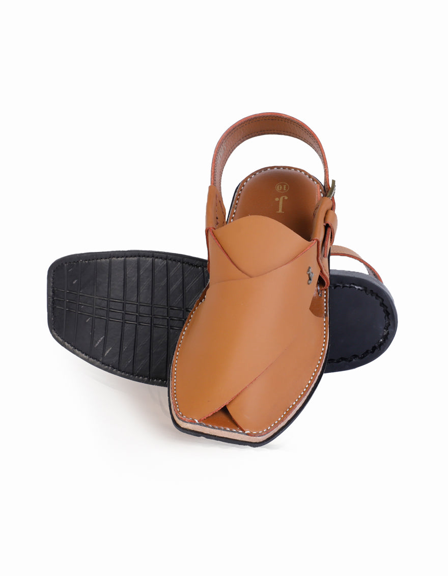 Plain Camel Brown Peshawari Chappal - J. Junaid Jamshed