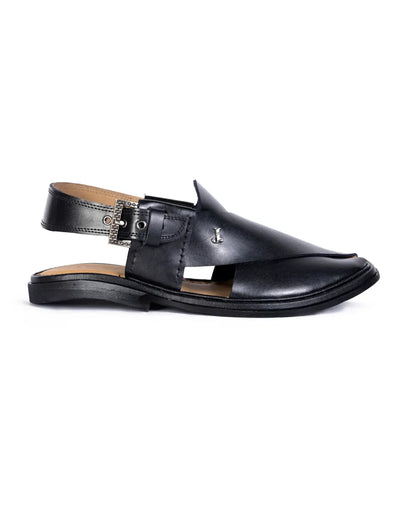 Plain Black Peshawari Chappal - J. Junaid Jamshed