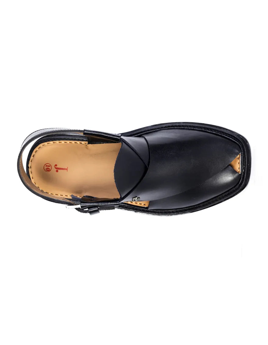 Plain Black Peshawari Chappal - J. Junaid Jamshed