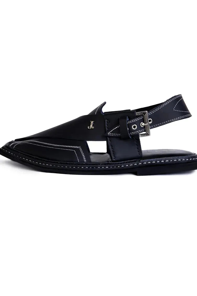 Plain Black Peshawari Chappal - J. Junaid Jamshed
