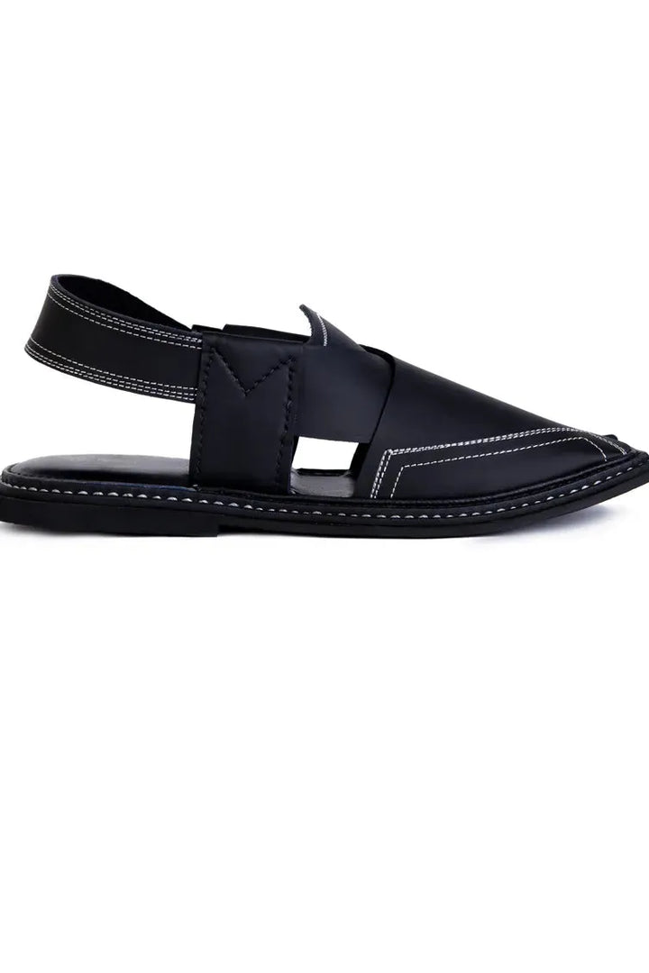 Plain Black Peshawari Chappal - J. Junaid Jamshed