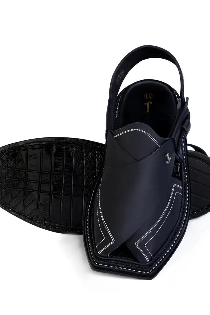 Plain Black Peshawari Chappal - J. Junaid Jamshed