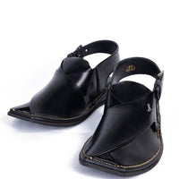 Plain Black Peshawari Chappal - J. Junaid Jamshed