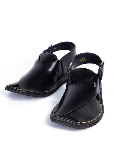 Plain Black Peshawari Chappal - J. Junaid Jamshed