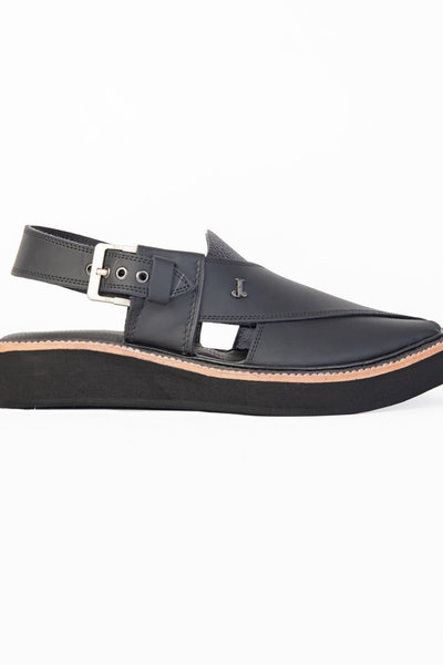 Plain Black Peshawari Chappal - J. Junaid Jamshed