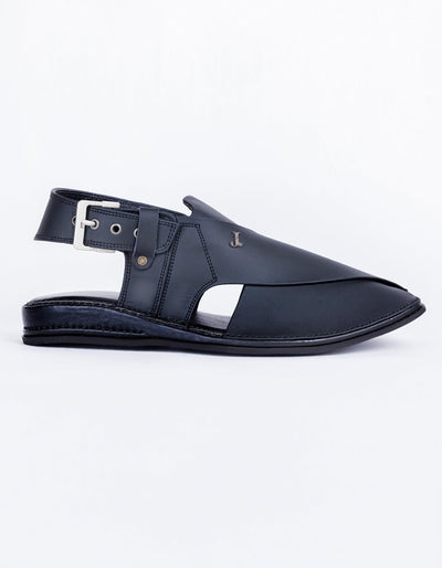 Plain Black Peshawari Chappal - J. Junaid Jamshed