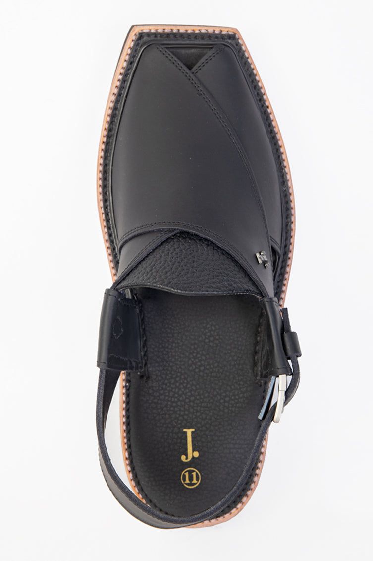 Plain Black Peshawari Chappal - J. Junaid Jamshed