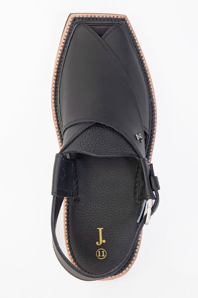 Plain Black Peshawari Chappal - J. Junaid Jamshed