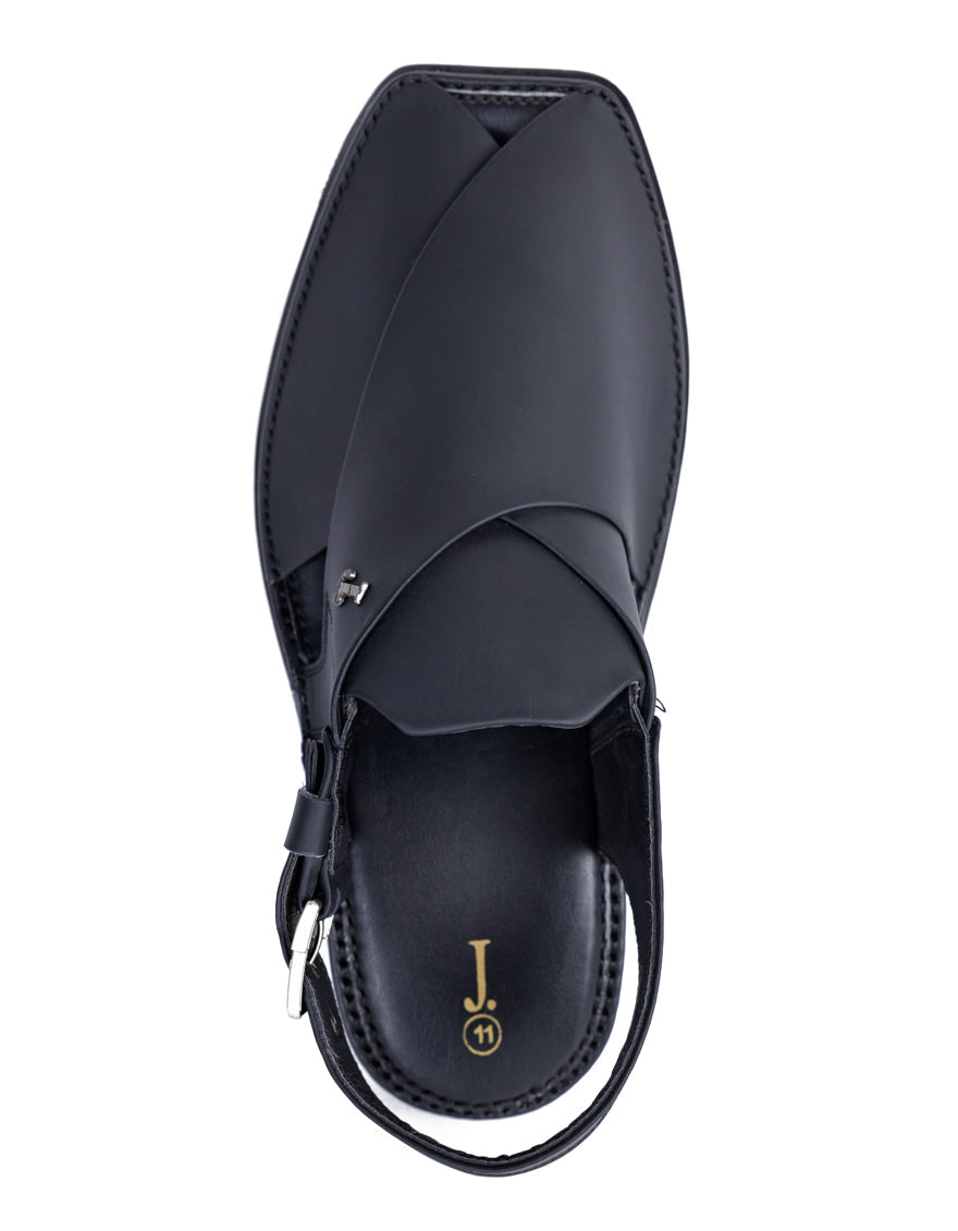 Plain Black Peshawari Chappal - J. Junaid Jamshed