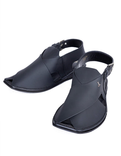 Plain Black Peshawari Chappal - J. Junaid Jamshed