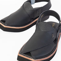 Plain Black Peshawari Chappal - J. Junaid Jamshed