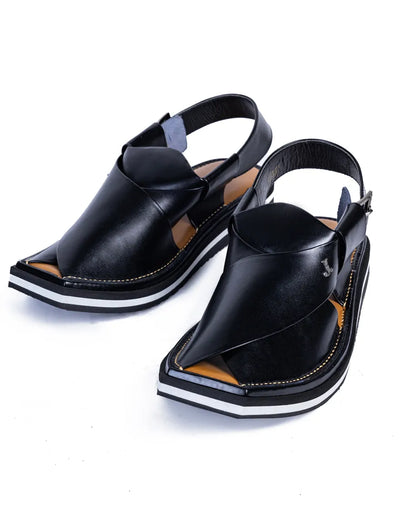 Plain Black Peshawari Chappal - J. Junaid Jamshed