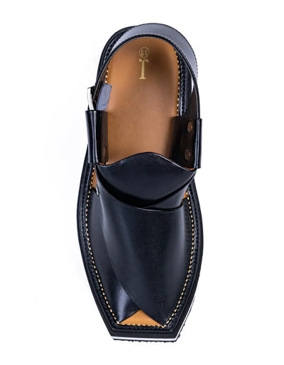 Plain Black Peshawari Chappal - J. Junaid Jamshed