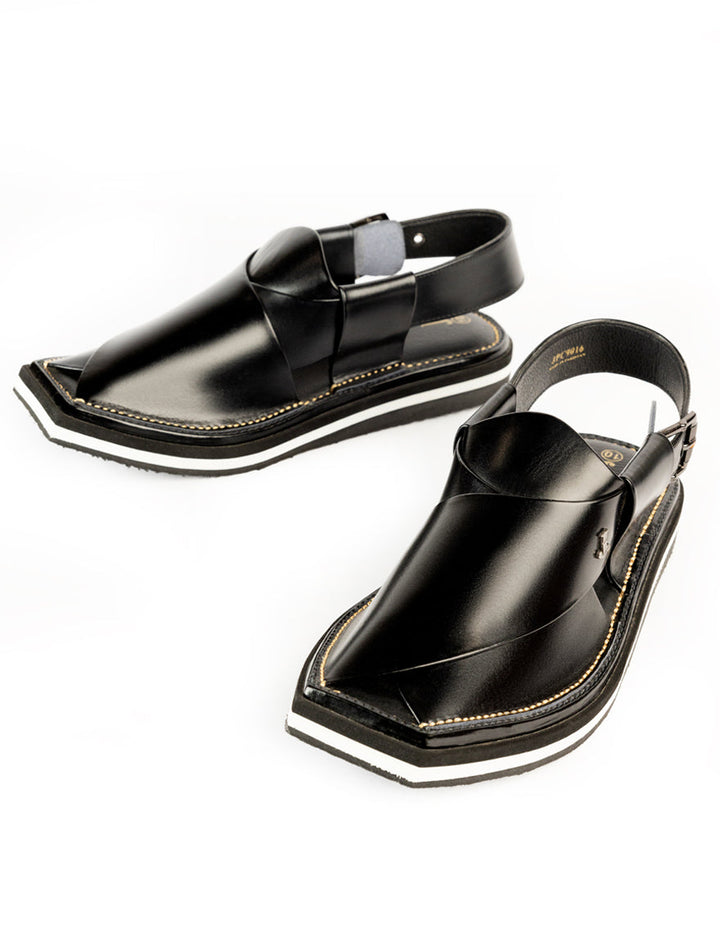 Plain Shiny Black Peshawari Chappal - J. Junaid Jamshed