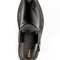 Plain Shiny Black Peshawari Chappal - J. Junaid Jamshed